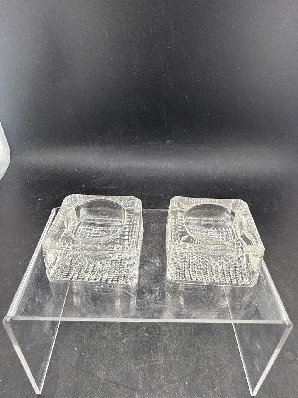 Vintage Square Glass Salt Cellars Set of 2 Clear Textured Bottoms, 1.75”